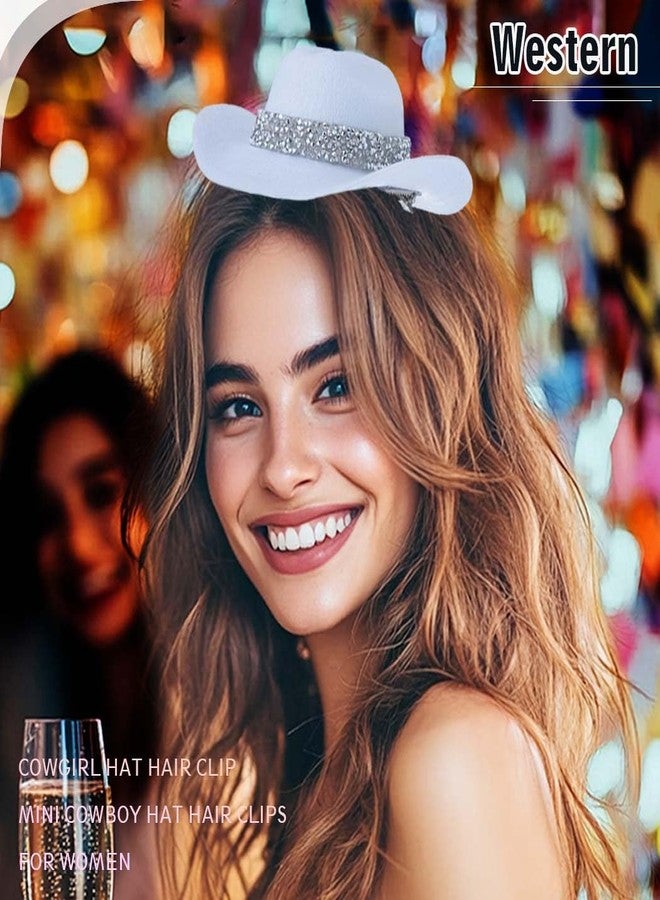 Firuilo Cowgirl hat hair clip Rhinestones Mini Hat Hair Clip Cowgirl Costume Hair Accessories for Women (White) - Image 3